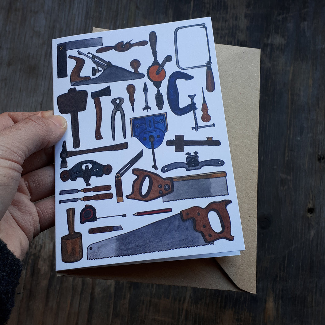 Carpentry card by Alice Draws the Line, Traditional hand tools for woodworking and cabinet making