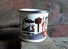 Load image into Gallery viewer, Carpentry Cup by Alice Draws the Line, Traditional woodworking tools on an enamel mug