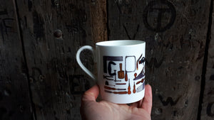 Carpentry Cup by Alice Draws the Line, Traditional woodworking tools on a china mug