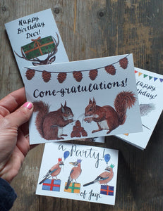 Celebration card collection by Alice Draws the Line, birthday card, congratulations card, mortgage celebration card, well done card, party invitation, party thank you card,