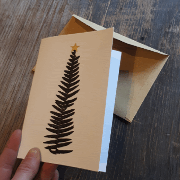 Printed bracken and gold foil Christmas cards by Alice Draws the Line, fern Christmas card,
