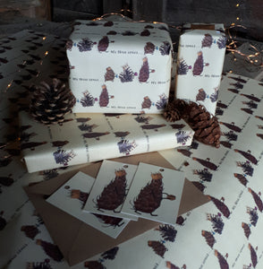 We Three Cones Christmas Wrapping Paper and gift tags by Alice Draws The Line