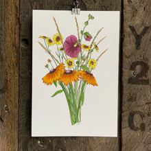 Load image into Gallery viewer, Autumnal colours hollyhock bouquet by Alice Draws the Line