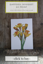 Load image into Gallery viewer, Daffodil print by Alice Draws The Line, botanical illustration art print of a bunch of daffodils