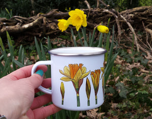 Daffodil enamel mug by Alice Draws The Line Mother's day gift, flower enamel mug