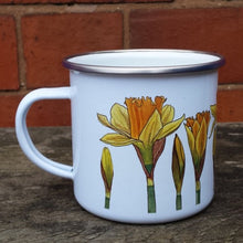 Load image into Gallery viewer, Daffodil enamel mug by Alice Draws The Line Mother&#39;s day gift, flower enamel mug