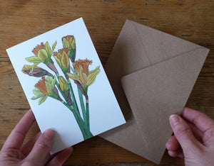 Daffodil illustrations Greeting card by Alice Draws the Line, recycled card mother's day