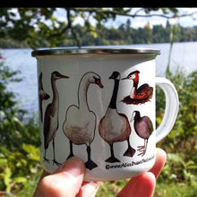 Load image into Gallery viewer, Duck mug by Alice Draws the Line, Ducks and friends enamel mug design