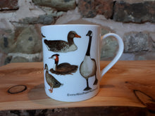 Load image into Gallery viewer, Ducks mug by Alice Draws the Line, a range of pond visitors on a China mug