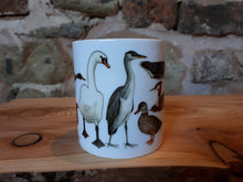 Load image into Gallery viewer, Ducks mug by Alice Draws the Line, a range of pond visitors on a China mug