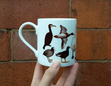 Load image into Gallery viewer, Ducks mug by Alice Draws the Line, a range of pond visitors on a China mug