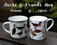Load image into Gallery viewer, Ducks mug by Alice Draws the Line, a range of pond visitors on a China mug