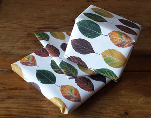 Gift wrapping by Alice Draws The Line, recycled beech leaf wrapping paper by Alice Draws The Line