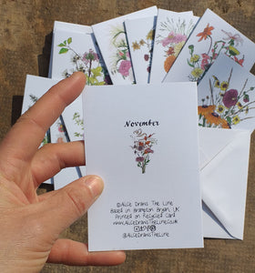 Set of 12 notelets by Alice Draws the Line, illustrated bouquets for each month of the year