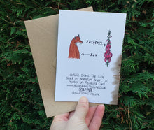 Load image into Gallery viewer, Foxy Lady greeting card by Alice Draws the Line, blank inside, Fox and Foxgloves