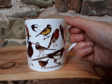 Load image into Gallery viewer, Garden birds China mug by Alice Draws The Line, bird identification mug, introduction to garden birds
