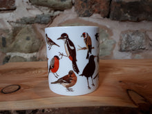 Load image into Gallery viewer, Garden birds China mug by Alice Draws The Line, feathered friends you might find in a garden in the UK
