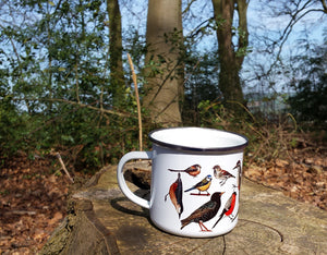 Garden birds enamel mug by Alice Draws The Line, UK garden birds, picnic mug, camping mug, bird watching mug, garden mug,