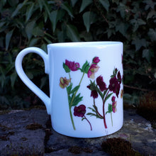 Load image into Gallery viewer, Seasonal Special edition China coffee mug by Alice Draws the line, Hellebore mug, hellebores China tea mug