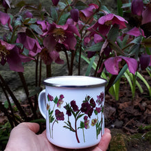 Load image into Gallery viewer, Seasonal Special edition enamel mug by Alice Draws the line, Hellebore mug, hellebores enamel mug