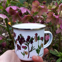 Load image into Gallery viewer, Seasonal Special edition enamel mug by Alice Draws the line, Hellebore mug, hellebores enamel mug