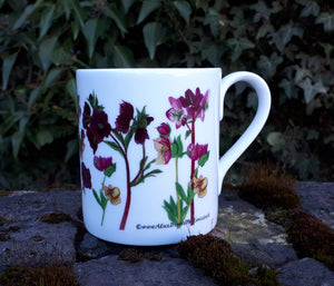 Seasonal Special edition China coffee mug by Alice Draws the line, Hellebore mug, hellebores China tea mug
