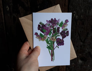 Hellebore bouquet card by Alice Draws the Line, Hellebores greeting card, blank inside, mother's day card, birthday card, wedding card, bereavement card,