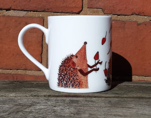 Hedgehogs Juggling Rosehips China Mug