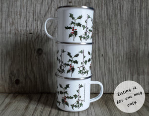 Holly and Ivy enamel mug by Alice Draws The Line, Christmas cup