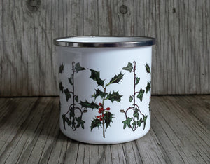 Holly and Ivy enamel mug by Alice Draws The Line, Christmas cup