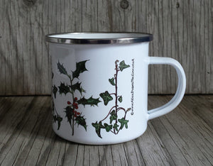 Holly and Ivy enamel mug by Alice Draws The Line, Christmas cup