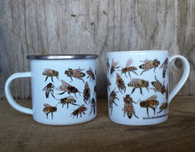 Load image into Gallery viewer, Honey Bees enamel mug by Alice Draws the Line, Honey bee illustration, beekeeper gift