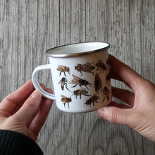 Load image into Gallery viewer, Honey Bees enamel mug by Alice Draws the Line, Honey bee illustration, beekeeper gift
