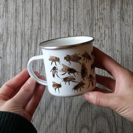 Honey Bees enamel mug by Alice Draws the Line, Honey bee illustration, beekeeper gift