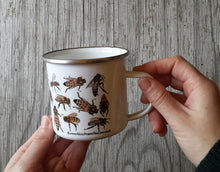 Load image into Gallery viewer, Honey Bees enamel mug by Alice Draws the Line, Honey bee illustration, beekeeper gift