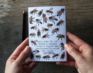 Honey Bees Notebook by Alice Draws The Line, A6 with 36 plain pages, recycled paper