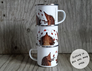 Hedgehogs Juggling Rosehips enamel mug by Alice Draws the Line