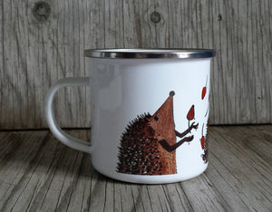 Hedgehogs Juggling Rosehips Enamel Mug