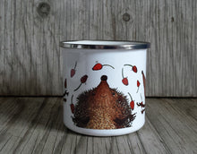 Load image into Gallery viewer, Hedgehogs Juggling Rosehips Enamel Mug