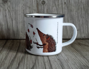 Hedgehogs Juggling Rosehips Enamel Mug