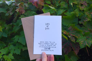 Lots of love blank greeting card by Alice Draws the Line, modern hand lettering card for all occasions