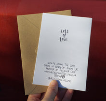 Load image into Gallery viewer, Lots of love blank greeting card by Alice Draws the Line, modern hand lettering card for all occasions