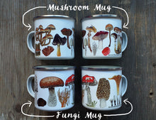 Load image into Gallery viewer, Mushrooms and Fungi enamel mug by Alice Draws The Line