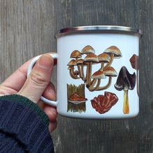 Load image into Gallery viewer, Mushrooms and Fungi enamel mug by Alice Draws The Line