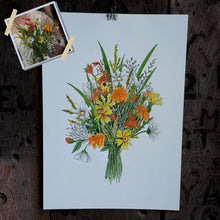 Load image into Gallery viewer, Wedding bouquet illustration by Alice Draws the line, capturing wedding day flowers as bespoke artwork to keep forever