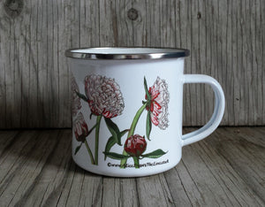 Pink Peonies enamel mug by Alice Draws The Line, pink peony