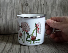 Load image into Gallery viewer, Pink Peonies by Alice Draws the Line, Enamel mug, flower garden, green fingers