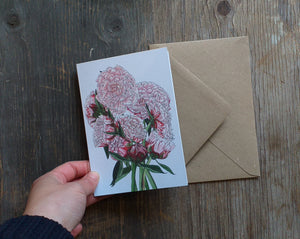 Peony Greeting Card by Alice Draws the Line, pink Peony illustrations, peony bouquet, wedding flowers