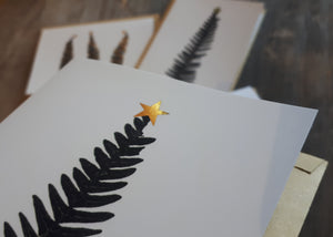 Printed bracken and gold foil Christmas cards by Alice Draws the Line, fern Christmas card, detail