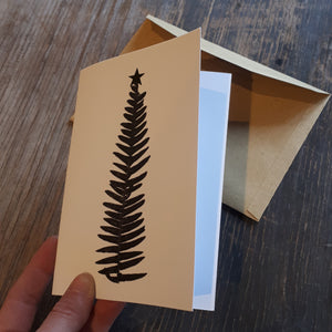 Fern Christmas Tree with and gold foil star Christmas cards by Alice Draws the Line, fern Christmas card,